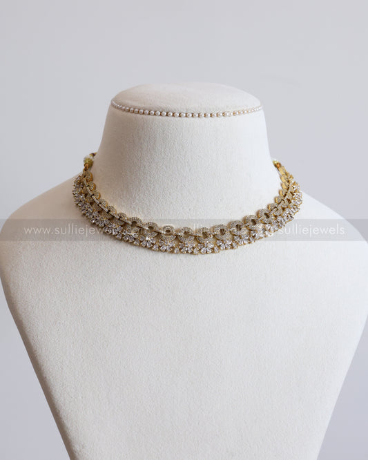3862 - Diamond Lookalike Round Interlock Necklace with Earring