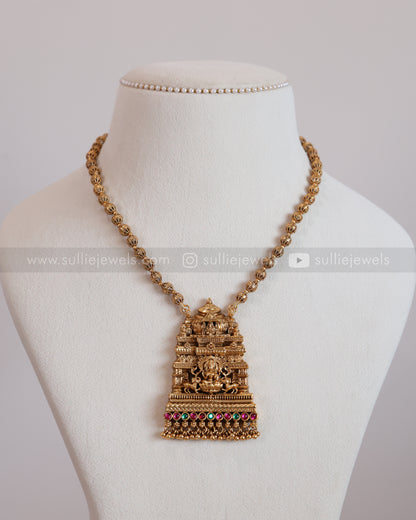 6039 - Sullie Basic Temple Design Lakshmi Pendant Ball Chain with Earring