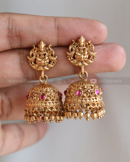 6039 - Sullie Basic Temple Design Lakshmi Pendant Ball Chain with Earring