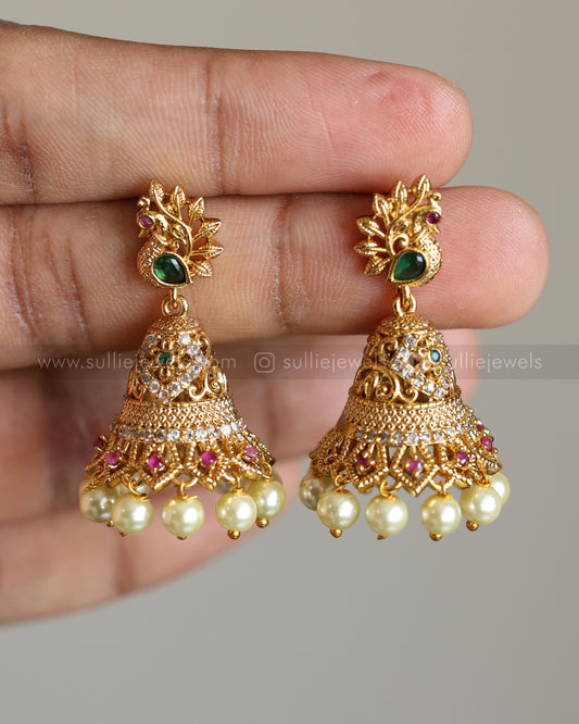 Gold Peacock Stone Jhumka