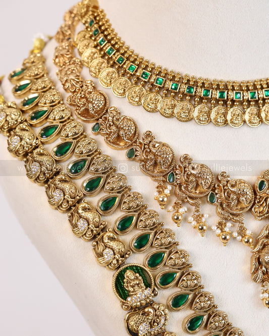 Premium Goddess Designer Green Gold Bridal Combo ( 6 piece )