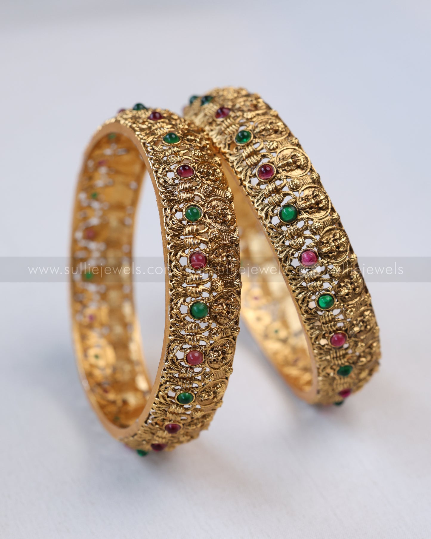9055 - Sullie Basic - Ruby & Green Lakshmi Coin Bangle - Set of 2