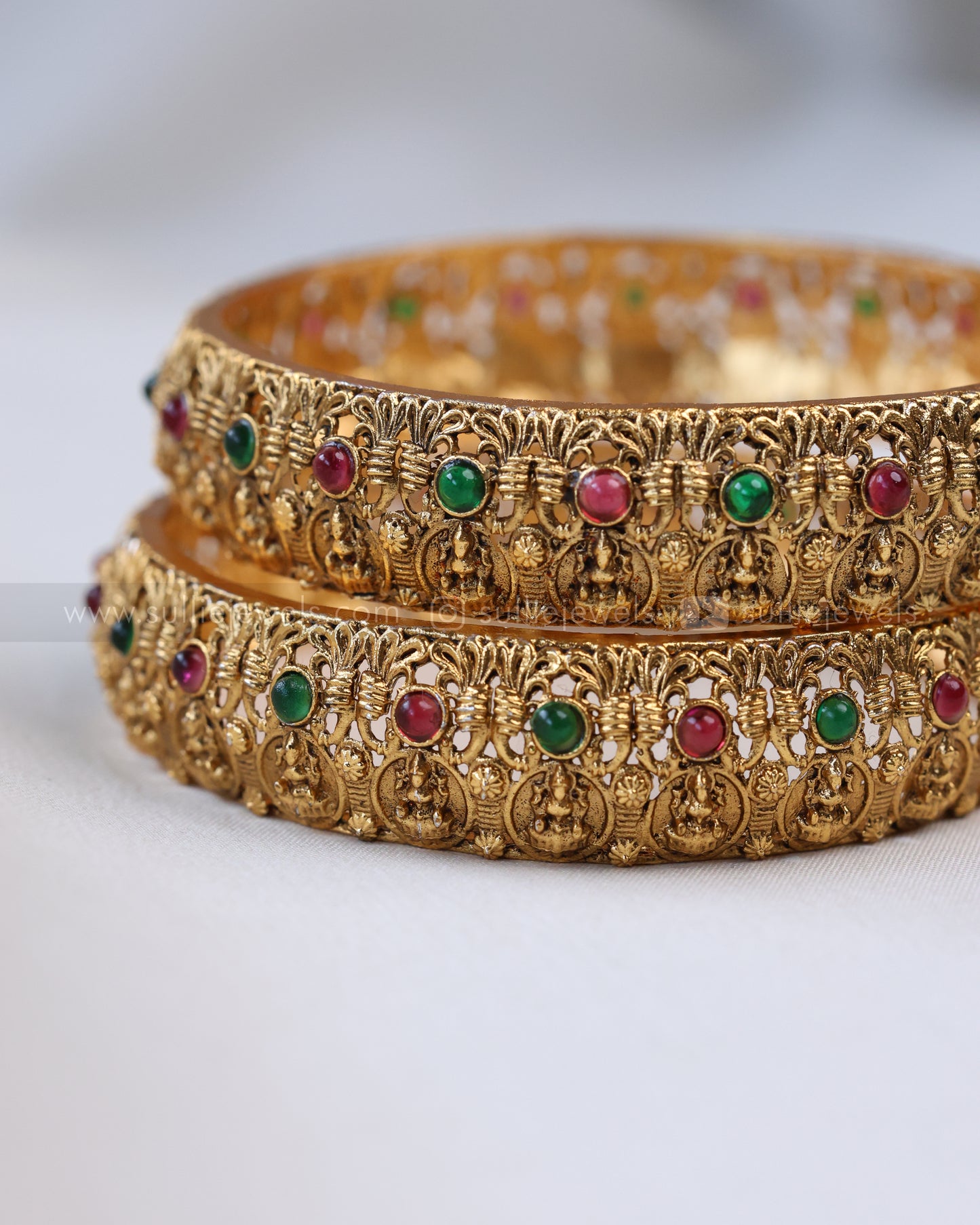 9055 - Sullie Basic - Ruby & Green Lakshmi Coin Bangle - Set of 2