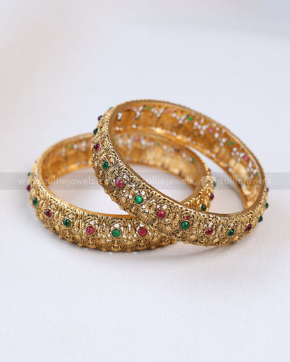 9055 - Sullie Basic - Ruby & Green Lakshmi Coin Bangle - Set of 2