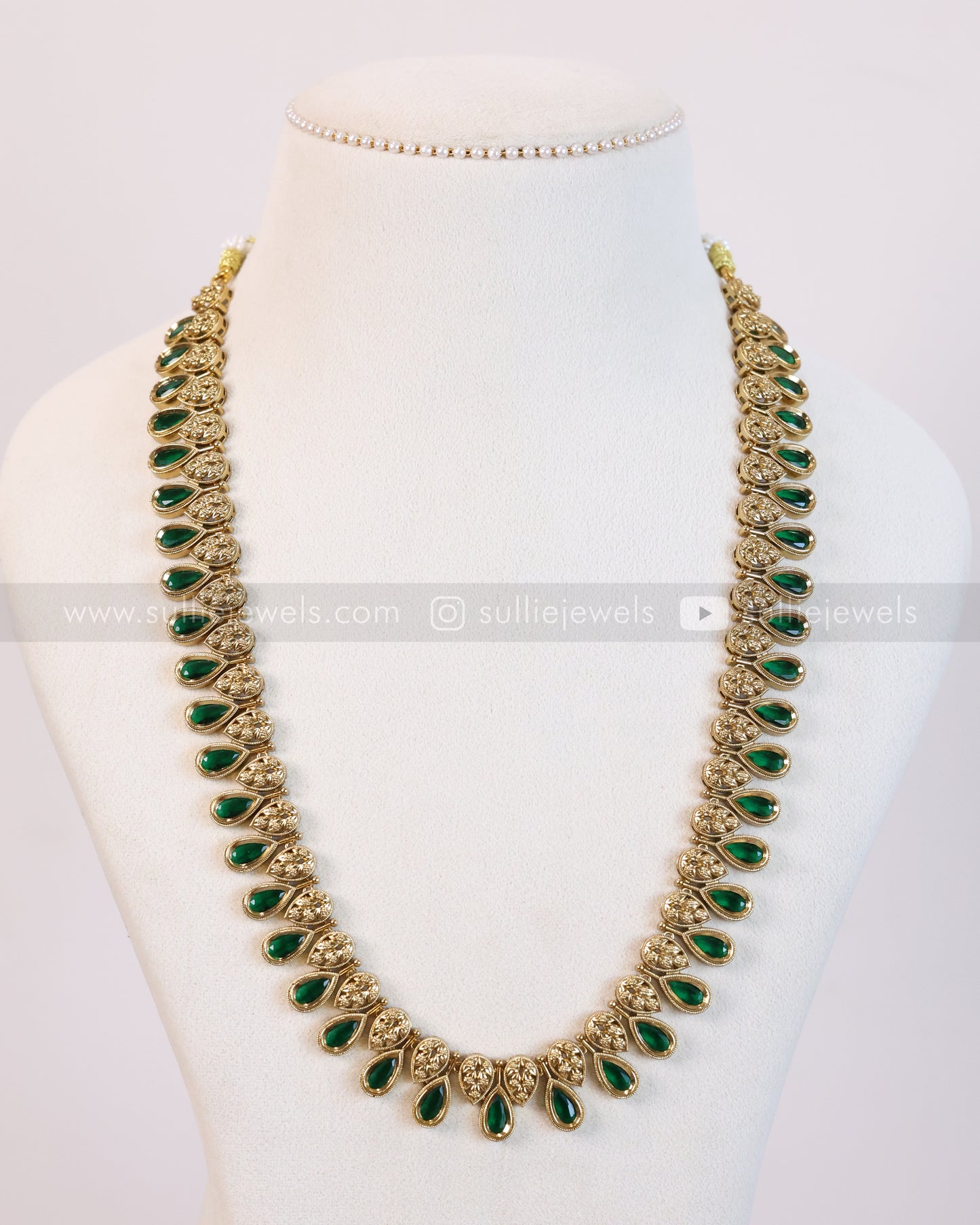 7198 - Premium Emerald Raindrop Haaram with Jhumka