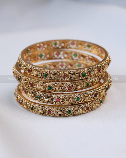 9069 - Sullie Basic No Idol Green & Ruby Gold Bangle - Set of 4