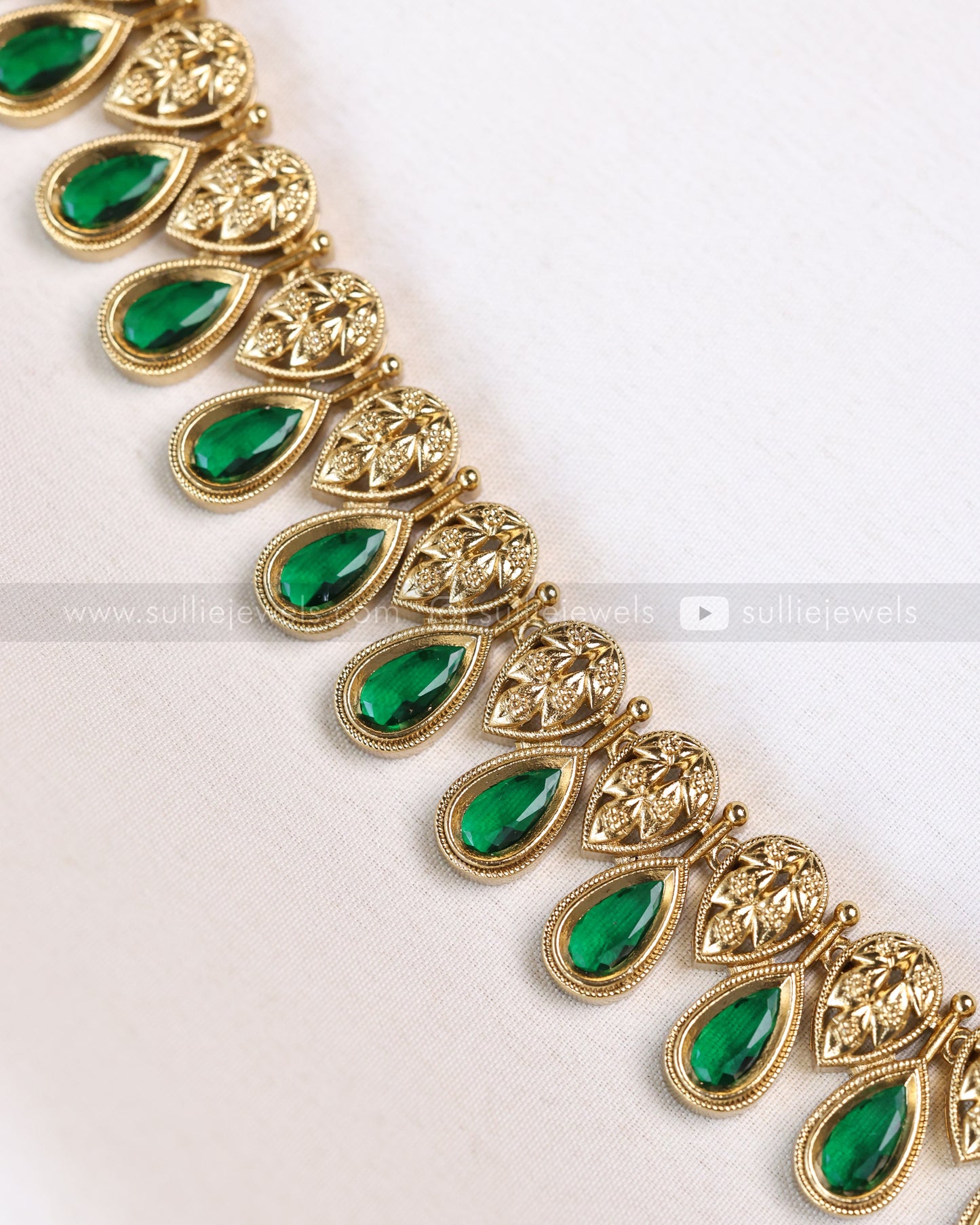 7198 - Premium Emerald Raindrop Haaram with Jhumka
