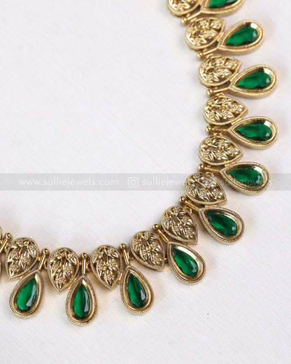 7198 - Premium Emerald Raindrop Haaram with Jhumka