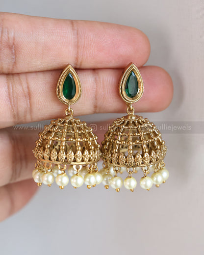 7198 - Premium Emerald Raindrop Haaram with Jhumka