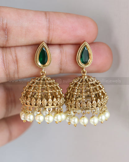 7198 - Premium Emerald Raindrop Haaram with Jhumka