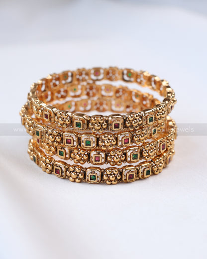 9058 - Sullie Basic - Square Multicolour Stone Gold Bangle - Set of 4