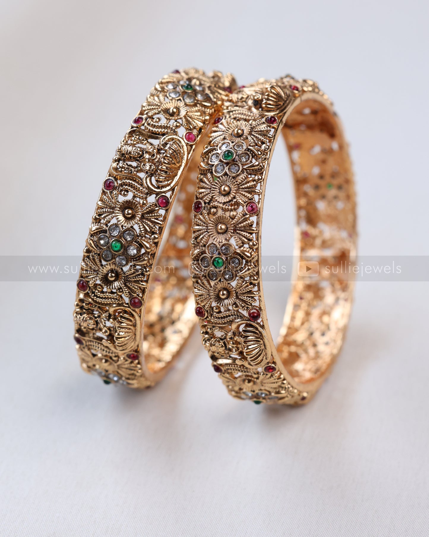 9054 - Sullie Basic - Multistone Lakshmi Gold Bangle - Set of 2