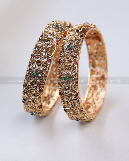 9054 - Sullie Basic - Multistone Lakshmi Gold Bangle - Set of 2