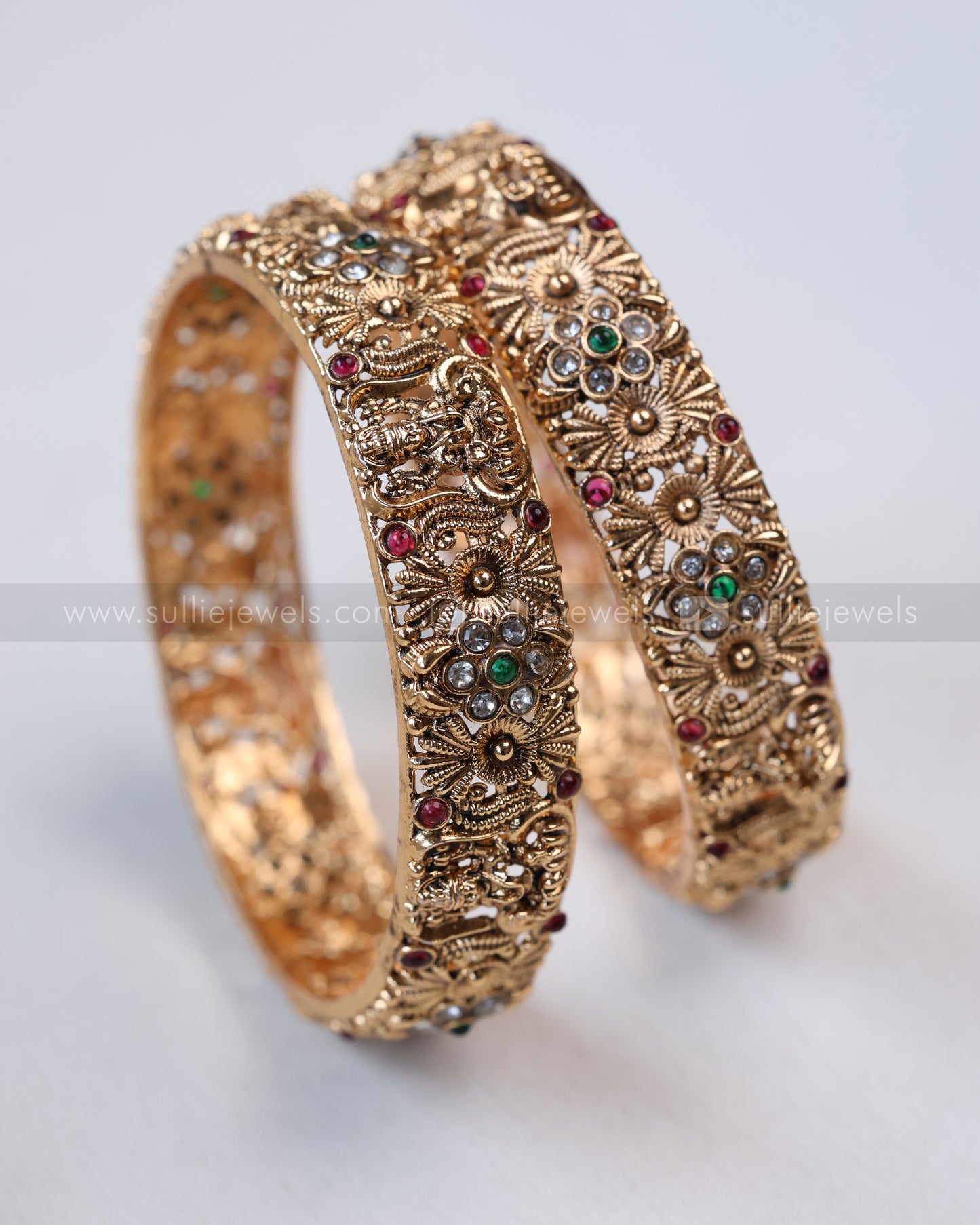 9054 - Sullie Basic - Multistone Lakshmi Gold Bangle - Set of 2