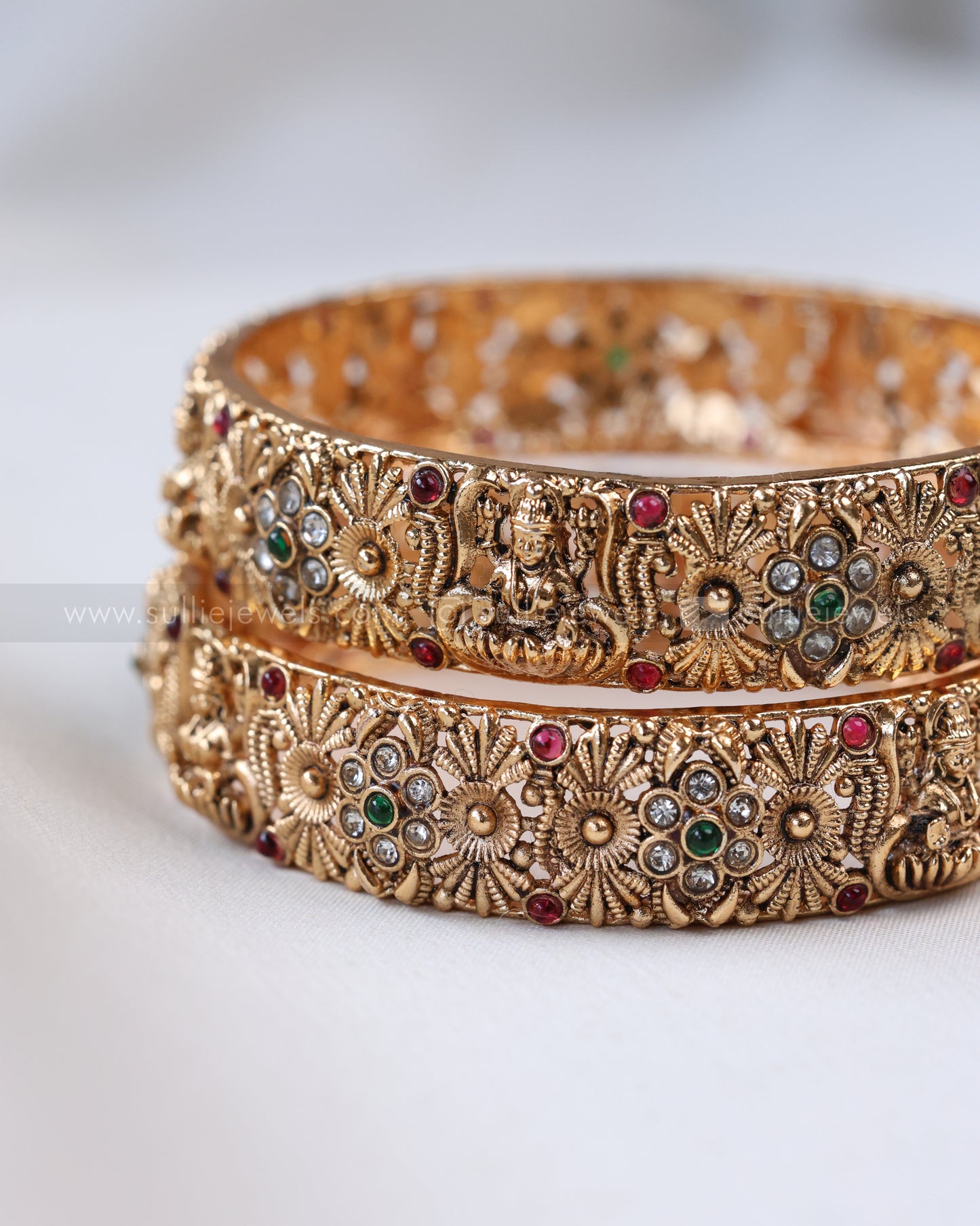 9054 - Sullie Basic - Multistone Lakshmi Gold Bangle - Set of 2