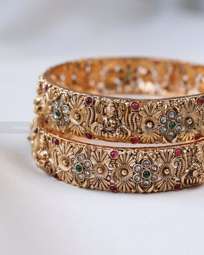 9054 - Sullie Basic - Multistone Lakshmi Gold Bangle - Set of 2