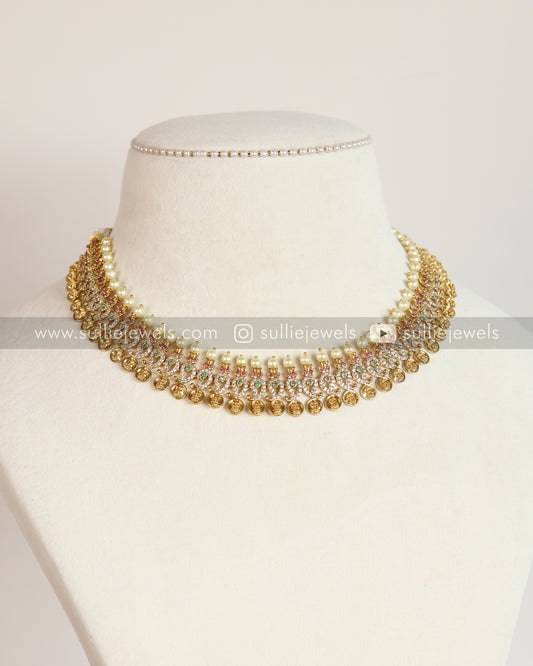Pearl & Coin Stone Necklace with Stud