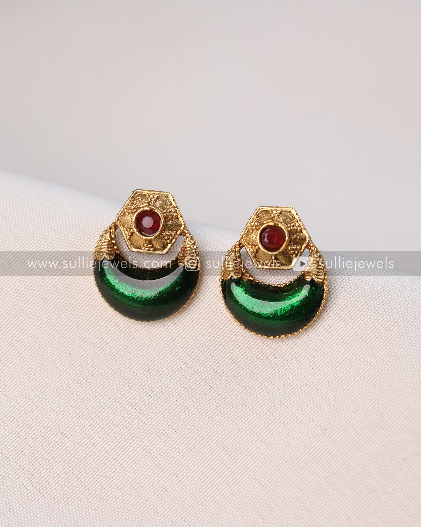 Crescent Green Necklace with Stud