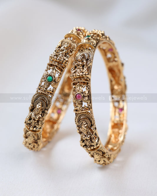 9042 - Sullie Basic Flower & Lakshmi Gold Bangle - Set of 2
