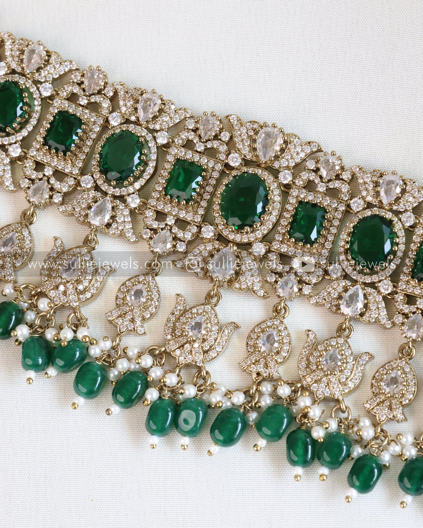 Polki Premium Heavy Choker with Earrings - Dark Green