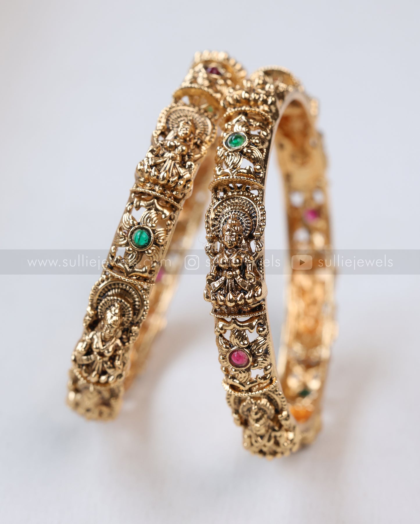 9042 - Sullie Basic Flower & Lakshmi Gold Bangle - Set of 2