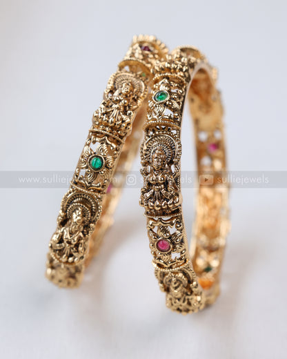9042 - Sullie Basic Flower & Lakshmi Gold Bangle - Set of 2