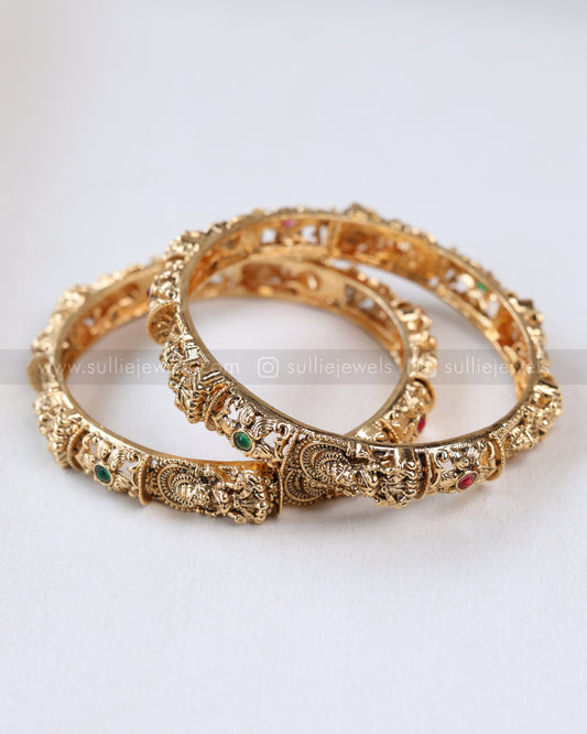 9042 - Sullie Basic Flower & Lakshmi Gold Bangle - Set of 2