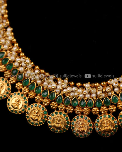 Premium Lakshmi Coin Guttapusalu Necklace with Jhumkas