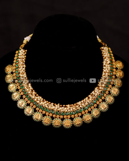 Premium Lakshmi Coin Guttapusalu Necklace with Jhumkas
