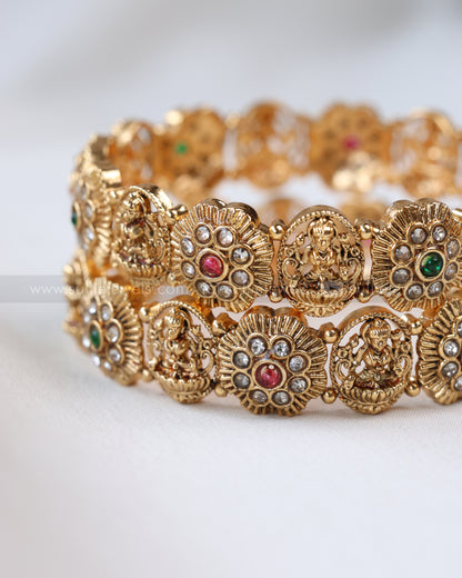 9040 - Sullie Basic Flower & Lakshmi Stone Gold Bangle - Set of 2