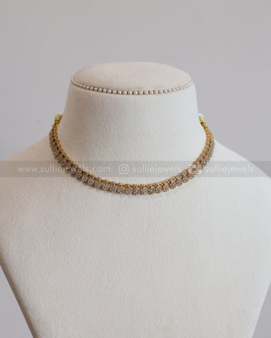 Diamond Hanging Flower Necklace with Stud
