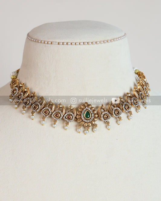 Sullie Basic - Peacock AD & Gold Necklace with Jhumka