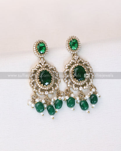 Polki Premium Heavy Choker with Earrings - Dark Green