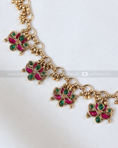 3852 - Pink & Green Minimal Interlock Lotus Necklace with Stud