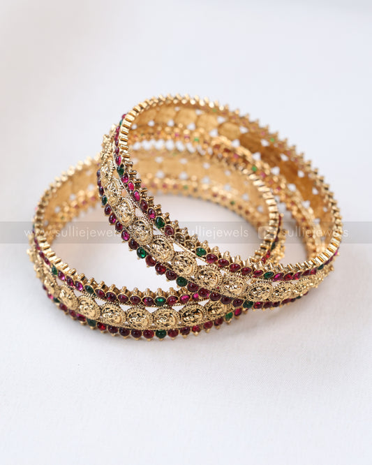 9050 - Sullie Basic - Lakshmi Coin Multi Stone Bangle - Set of 2