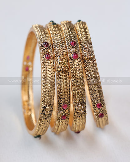 9043 - Sullie Basic Lakshmi Ruby Green Raindrop Stone Bangle - Set of 4