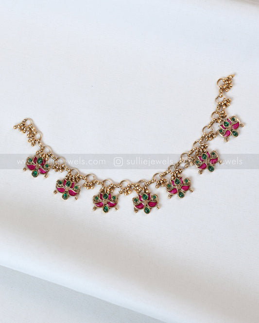 3852 - Pink & Green Minimal Interlock Lotus Necklace with Stud
