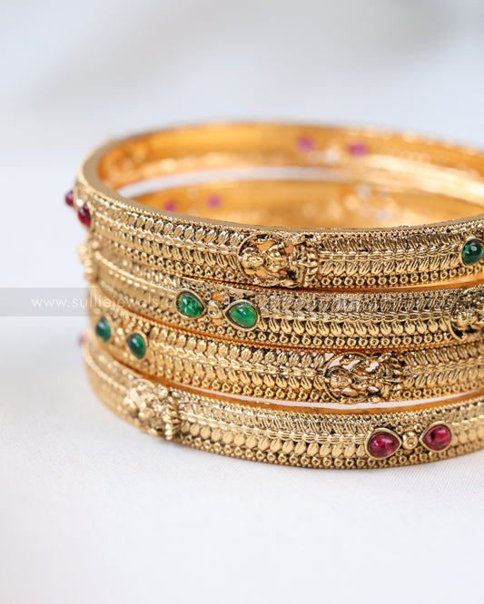 9043 - Sullie Basic Lakshmi Ruby Green Raindrop Stone Bangle - Set of 4