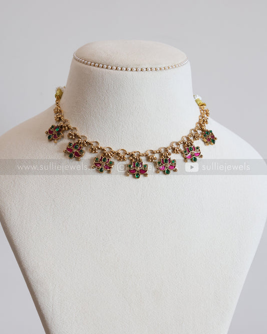 3852 - Pink & Green Minimal Interlock Lotus Necklace with Stud