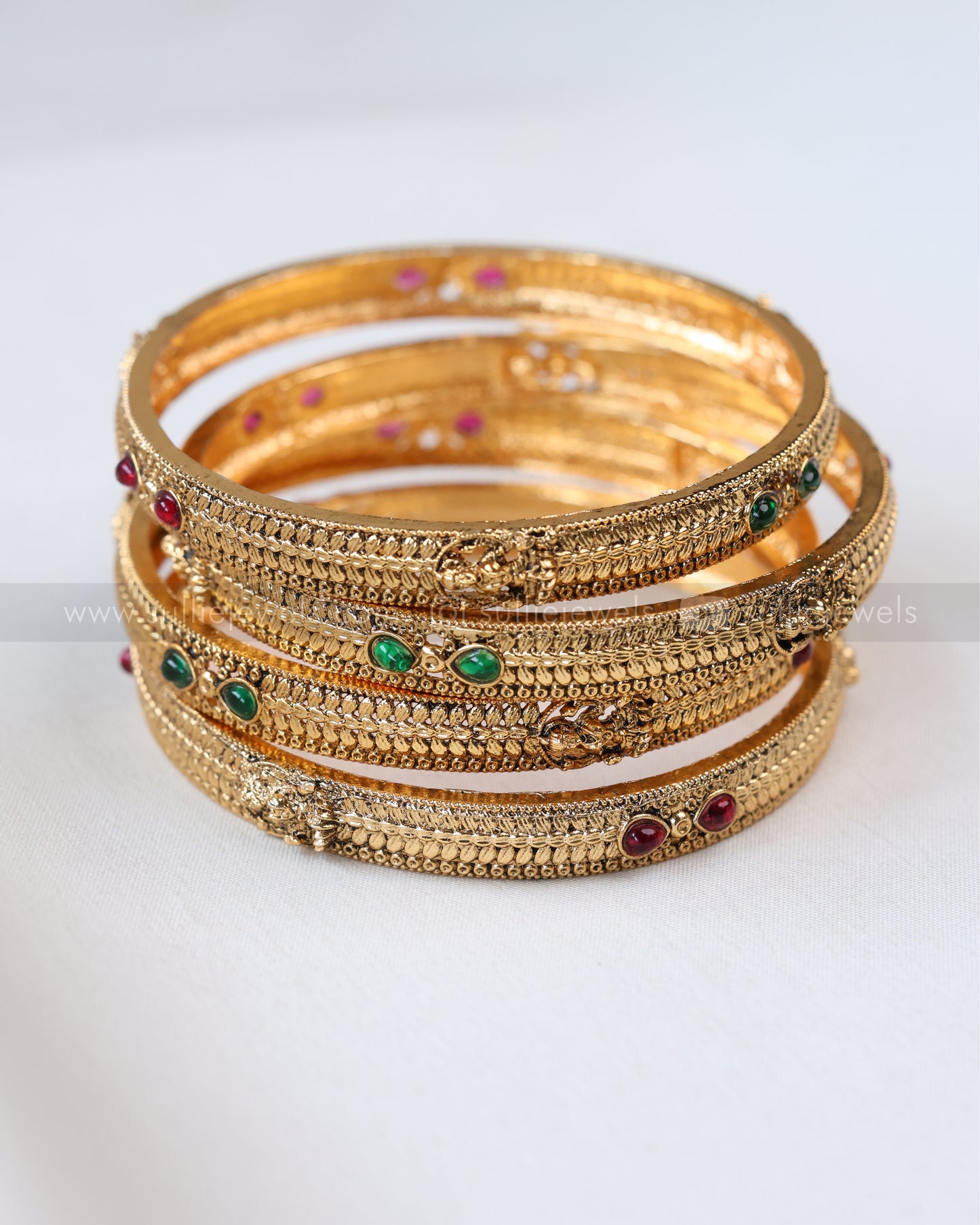 9043 - Sullie Basic Lakshmi Ruby Green Raindrop Stone Bangle - Set of 4