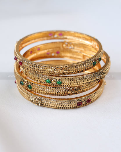 9043 - Sullie Basic Lakshmi Ruby Green Raindrop Stone Bangle - Set of 4