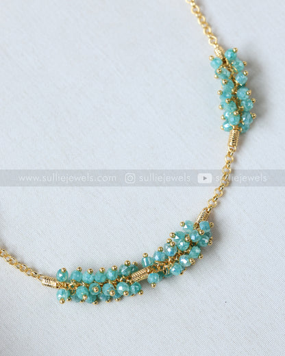 3846 - Pastel Blue Cluster Gold Chain with Stud