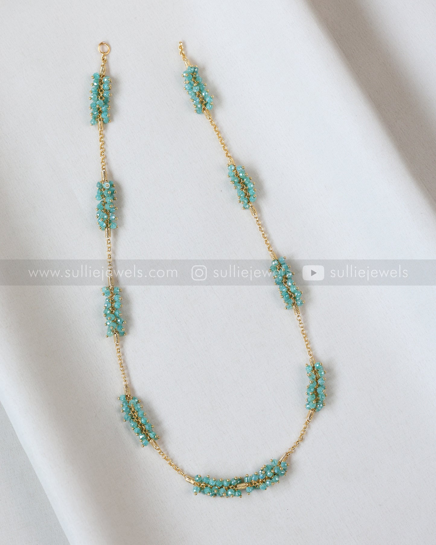 3846 - Pastel Blue Cluster Gold Chain with Stud