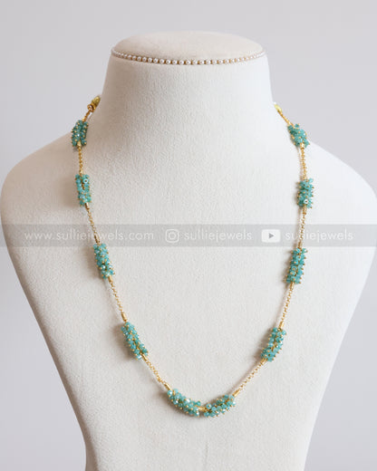 3846 - Pastel Blue Cluster Gold Chain with Stud