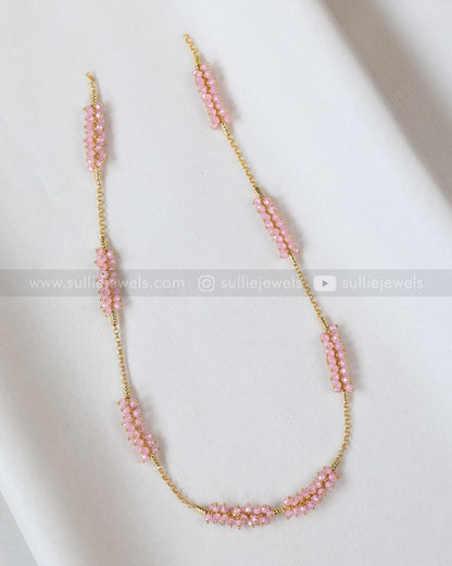3855 - Pastel Pink Cluster Gold Chain with Stud