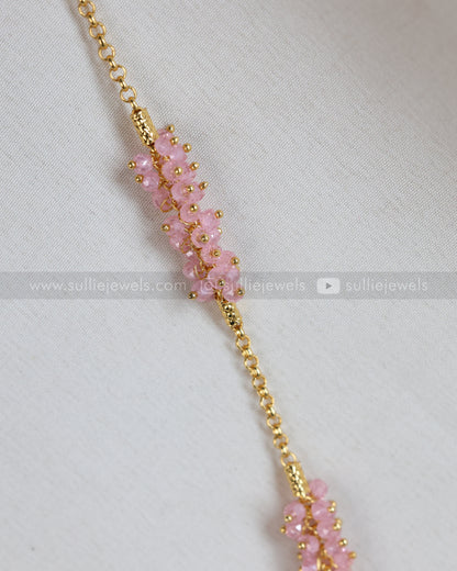3855 - Pastel Pink Cluster Gold Chain with Stud