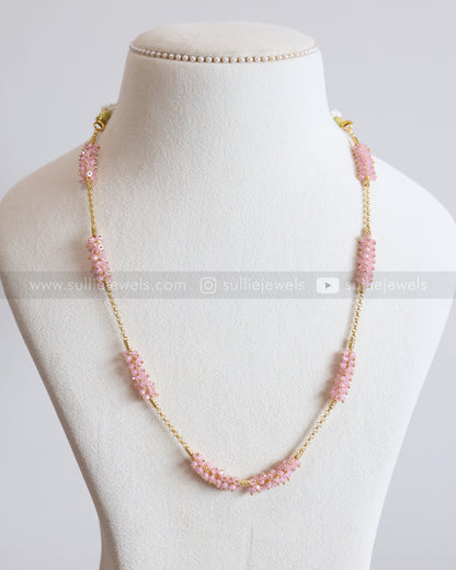 3855 - Pastel Pink Cluster Gold Chain with Stud