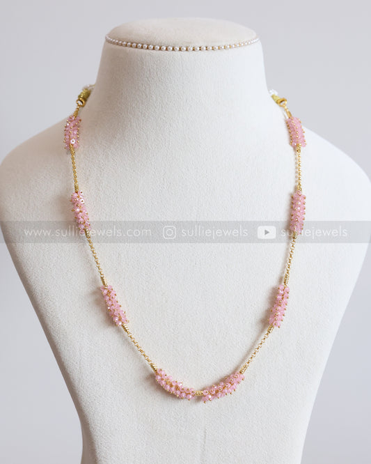 3855 - Pastel Pink Cluster Gold Chain with Stud