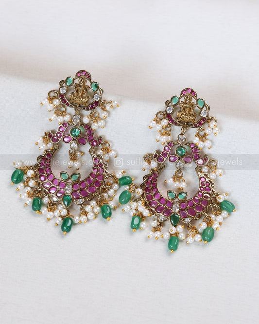 E1205 - Lakshmi Kemp Chandbali Premium Earrings with Mint Beads