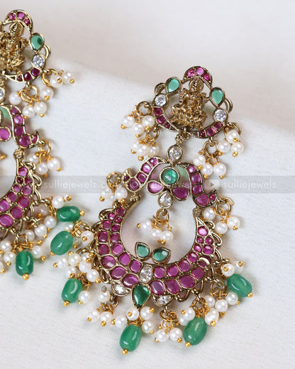 E1205 - Lakshmi Kemp Chandbali Premium Earrings with Mint Beads